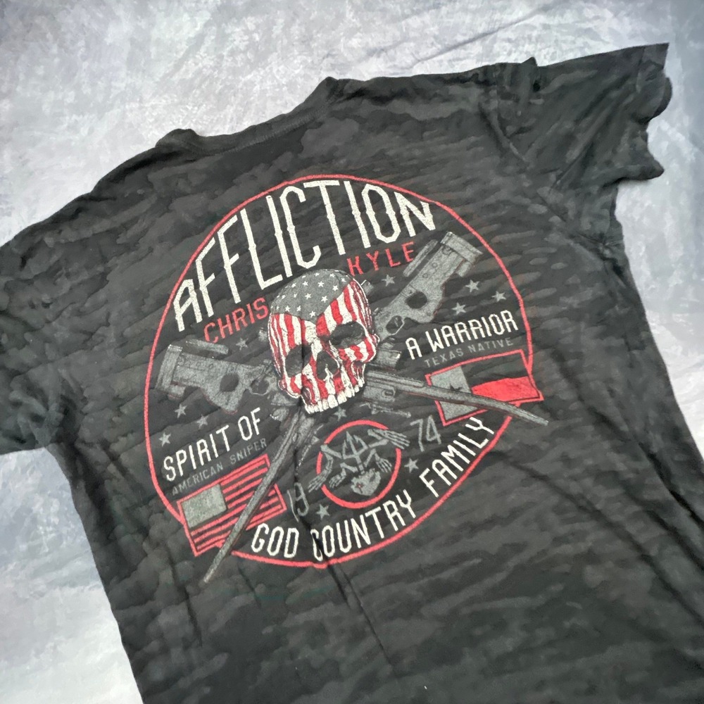 Affliction Chris Kyle American Sniper Camo T-Shirt Mens XL Black Burnout Grunge - Picture 3 of 8